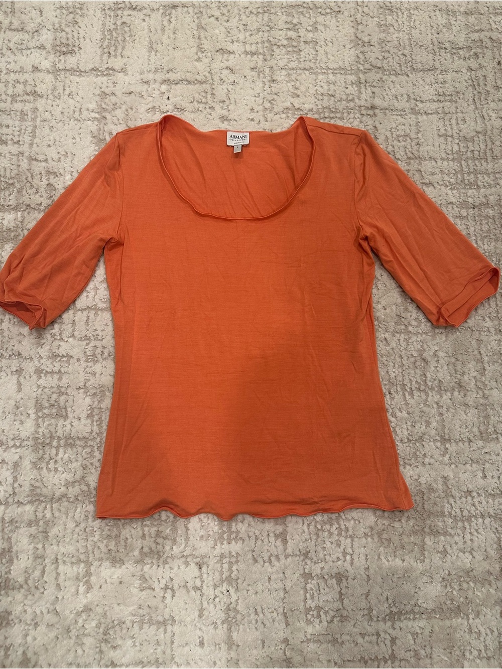 Armani Collezioni Orange Stretch Viscose Scoop Neck Top Size 6 Made in Italy